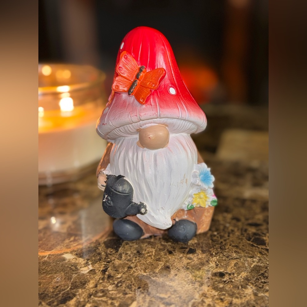 🍄🦋 Whimsical Mushroom Gnome Figurine | Butterfly Hat Cottagecore Decor